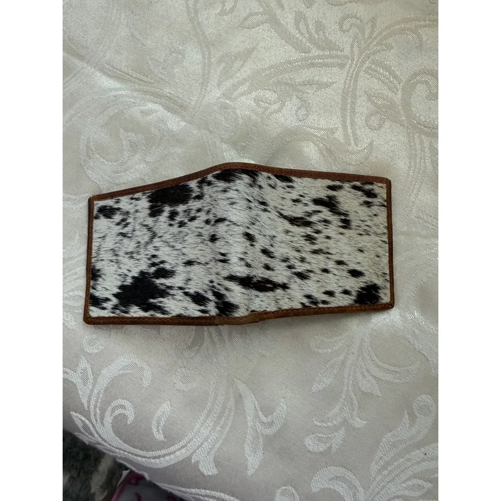 Western Cowhide Hair On Hide Bifold Wallet Distressed Brown Leather Mens